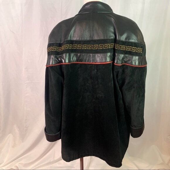 DI CAPRA INTERNATIONAL LEATHER JACKET WITH RED LEATHER TRIM GOLD BUTTONS LARGE - Picture 4 of 12